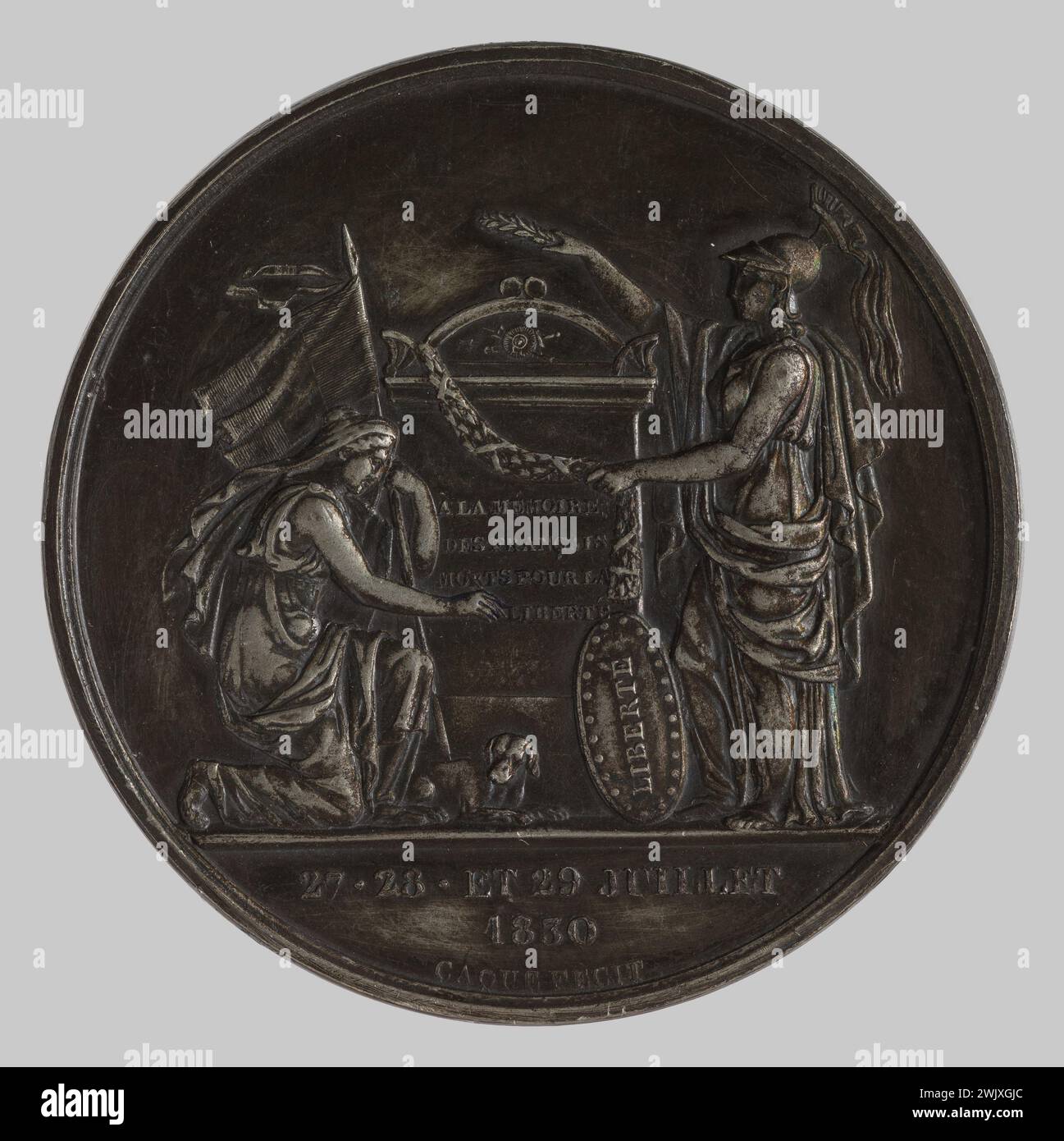 CAQUE, Armand-Auguste (n.1793-D.1881-12), giorni di luglio 1830 (titolo principale), 1830. Lega con basso punto di fusione. Patina marrone. Petit Palais, Museo di Belle Arti della città di Parigi. Foto Stock