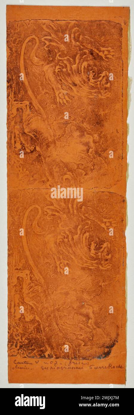 Roche, Pierre (n.1855-D.1922-01-18), fregio Lions (titolo principale), 1916. Gitsografia, disegno nero su carta arancione .. Petit Palais, Museo di Belle Arti della città di Parigi . Foto Stock