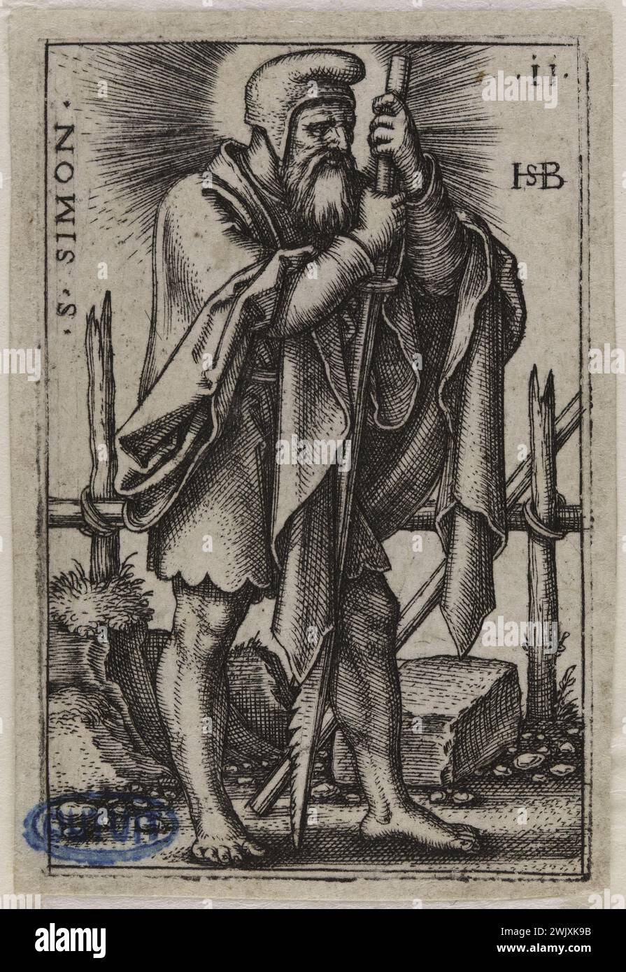 Hans Sebald Beham (1500-1550). "I dodici apostoli: San Simone, n° 11. (Hollstein (volume 3, pagina 34); Bartsch 53)». Scalpello. 1545. Museo di Belle Arti della città di Parigi, Petit Palais. 123048-27 Chisel, 16th 16th XVI 16th 16th 16th 16th 16th 16th Center Foto Stock