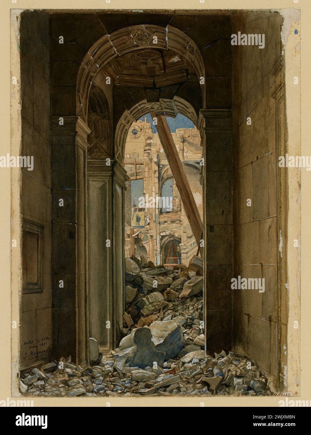 Richomme, Jules (n.1818-09-09-D.1903), le macerie del municipio nel giugno 1871. (Titolo manichino), 1871-06. Museo Carnavalet, storia di Parigi. Foto Stock