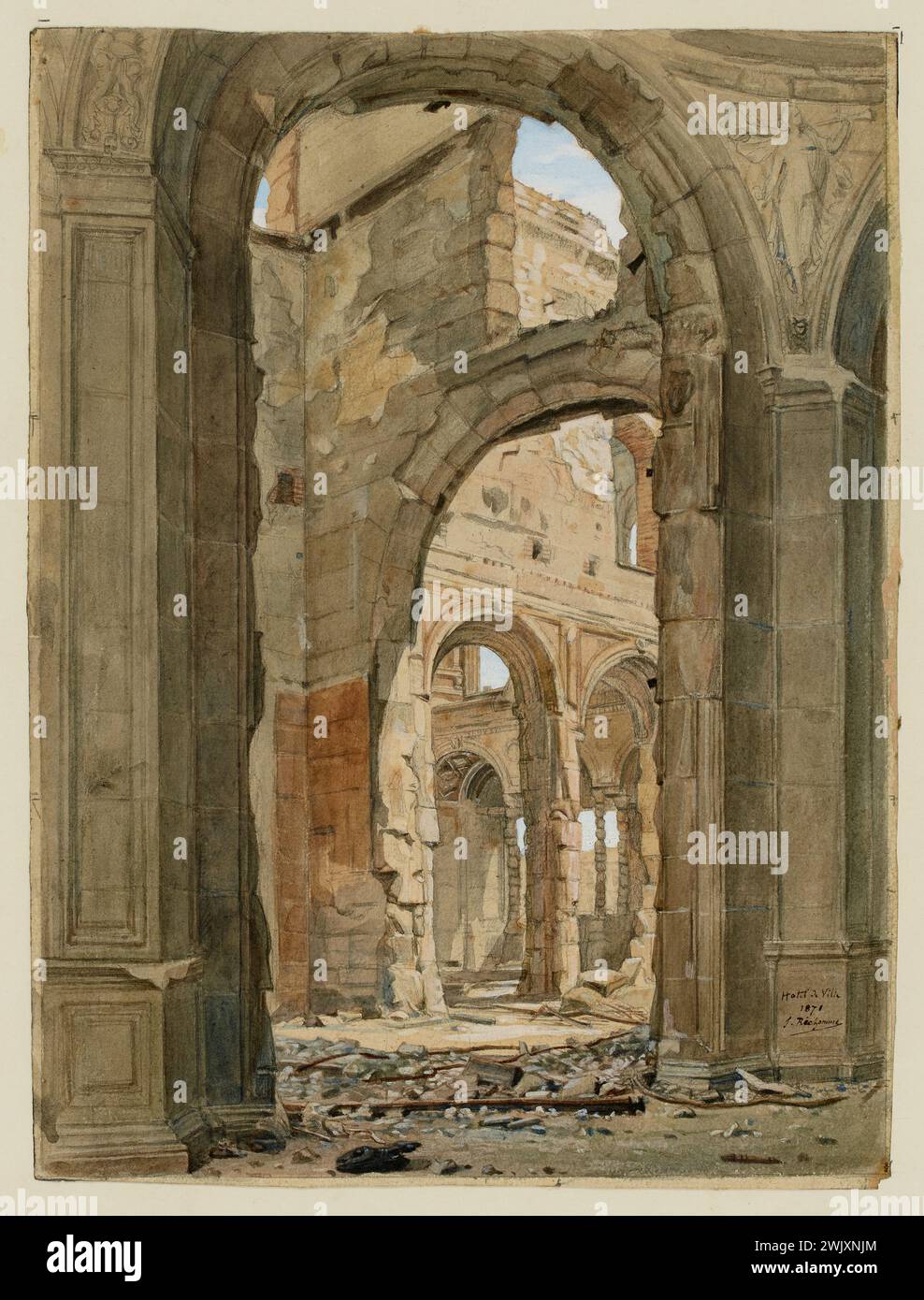 Richomme, Jules (n.1818-09-09-D.1903), le macerie del municipio dopo l'incendio del 1871. (Titolo fedele), 1871. Museo Carnavalet, storia di Parigi. Foto Stock