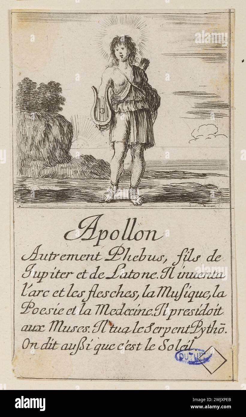 Della bella, Stefano (dit Étienne de la Belle) (n.1610-05-18-D.1664-08-22), gioco delle favole. Apollo. Nono numero di una suite di 48 pezzi. (A. de Vesme 505; Dutuit 116) (titolo principale), 1644. Incisione. Petit Palais, Museo di Belle Arti della città di Parigi. Foto Stock