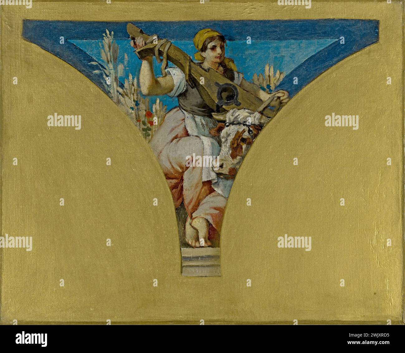 Francesco Emile Ehrmann (1833-1910). "Le Berry". Schizzo per il municipio del municipio di Parigi. Olio su tela. 1891. Museo di Belle Arti della città di Parigi, Petit Palais. 72183-1 allegorie, Berrichonne, bacche, BLE, manzo, sketch, donna, Hotel de Ville Paris, olio su legno, giogo, personificazione, regione francese, sala festa, campo, contadino Foto Stock