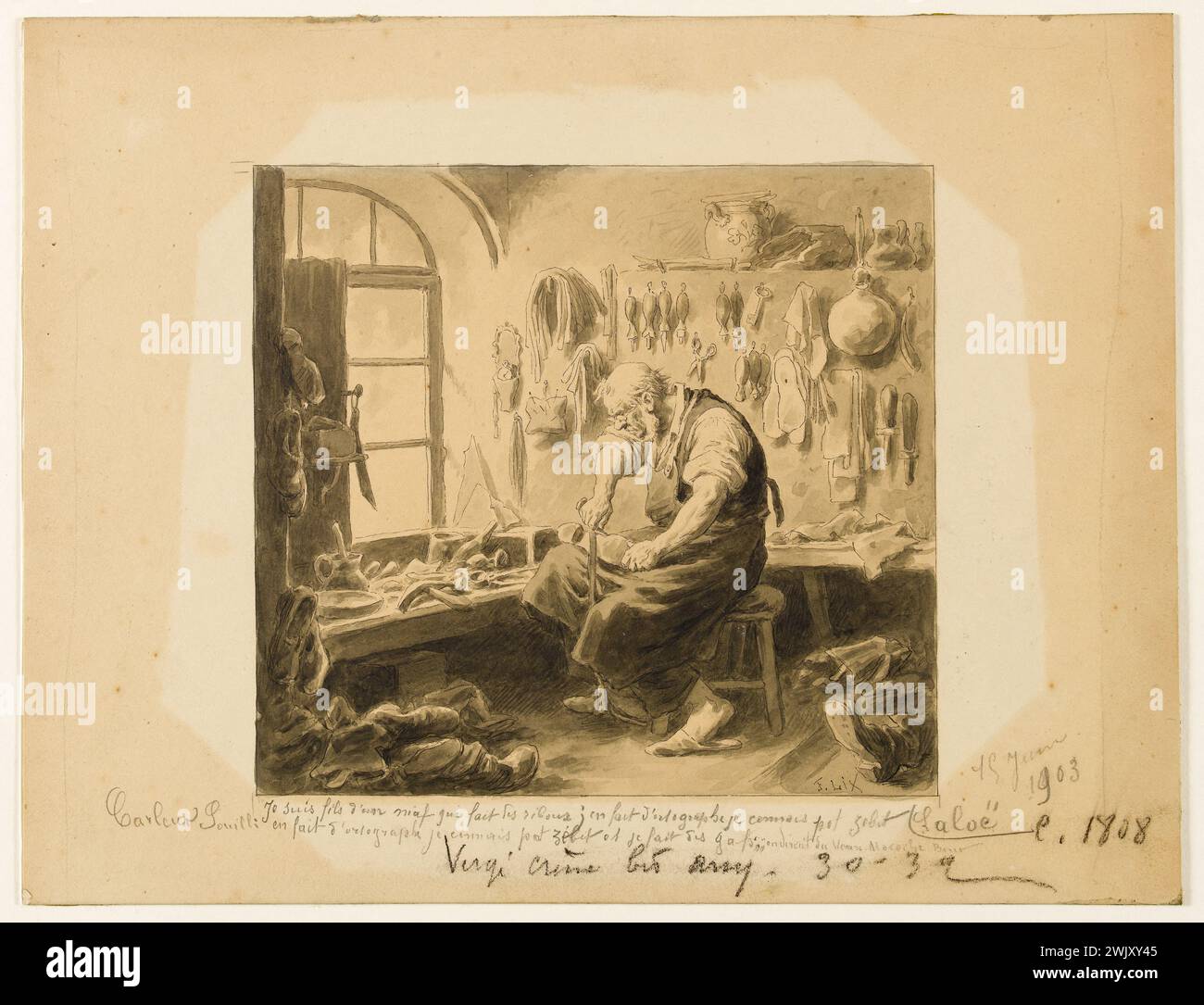 Frédéric Théodore Lix (1830-1897). Il punto di partenza. Pennacchio, inchiostro, lavare su carta di cartone. S.D. Paris, casa di Victor Hugo. DISEGNO Foto Stock