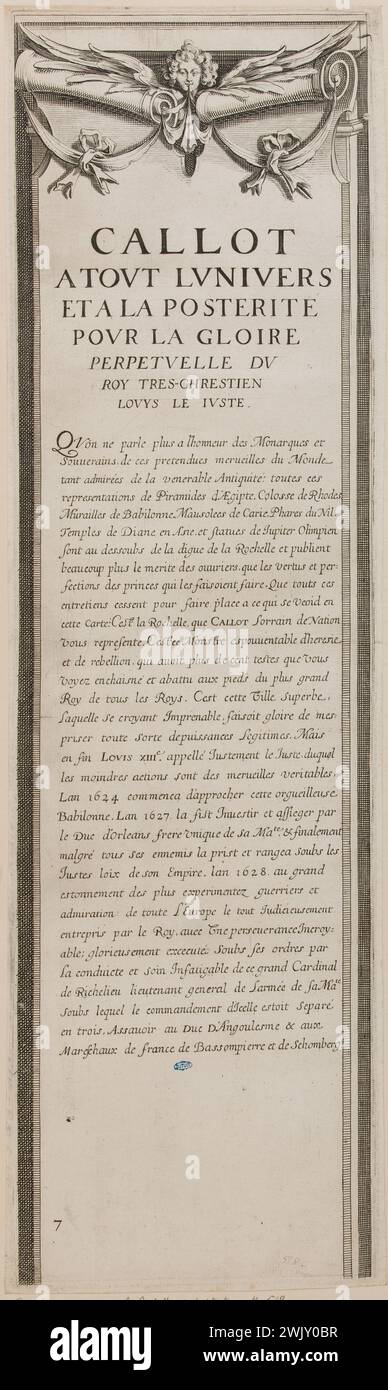 Jacques Callot (1592-1635). "Assedio di la Rochelle, confine dei lati, primo confine dall'alto a sinistra" (Lieure 661, Meaume 518). Incisione. 1629-1630. Museo delle Belle Arti della città di Parigi, Petit Palais. 99596-29 incisione, incisione Foto Stock