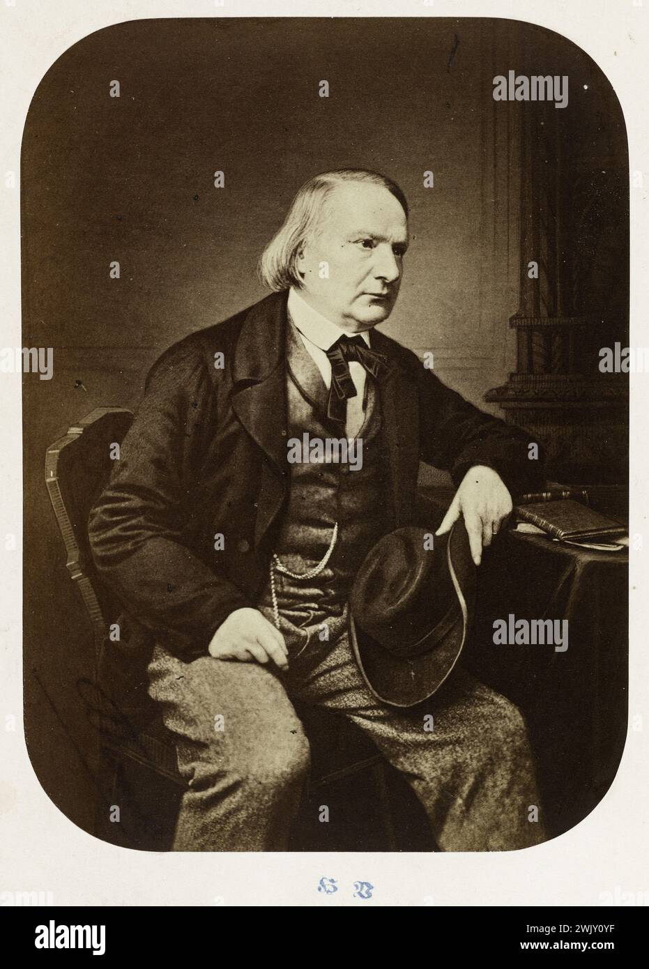 Henry Mülling. Ritratto di Victor Hugo nel Jersey. Carta all'albumina. 1860 Parigi, casa di Victor Hugo. 79476-4 sit, autore francese, di tre quarti, scrittore francese, uomo, politico francese, piano americano, ritratto, XIX XIX XIX XIX XIX XIX XIX secolo, cappello Foto Stock