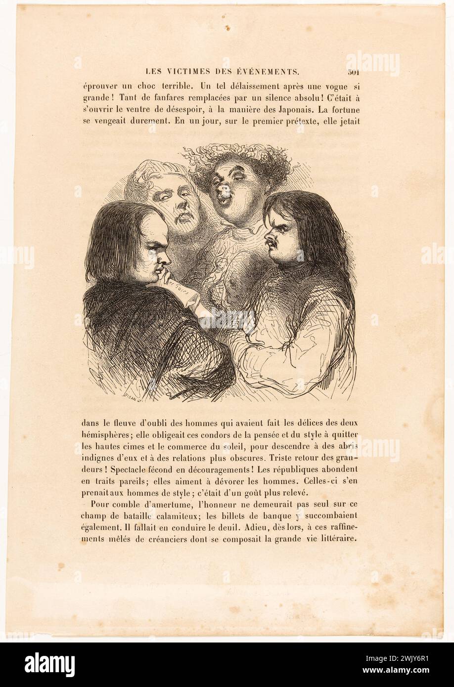 Johannot, Tony (Antoine Johannot, dit) (1803-1852). Pisan, HélioDore (1822-1890). Hugo, Balzac, Dumas, sue. Balzac, Honoré de (1799-1850). Hugo, Victor (1802-1885). Dumas, Alexandre (1802-1870). Sue, Eugène (1804-1857). incisione. 1848 Parigi, casa di Balzac. 145720-8 Foto Stock