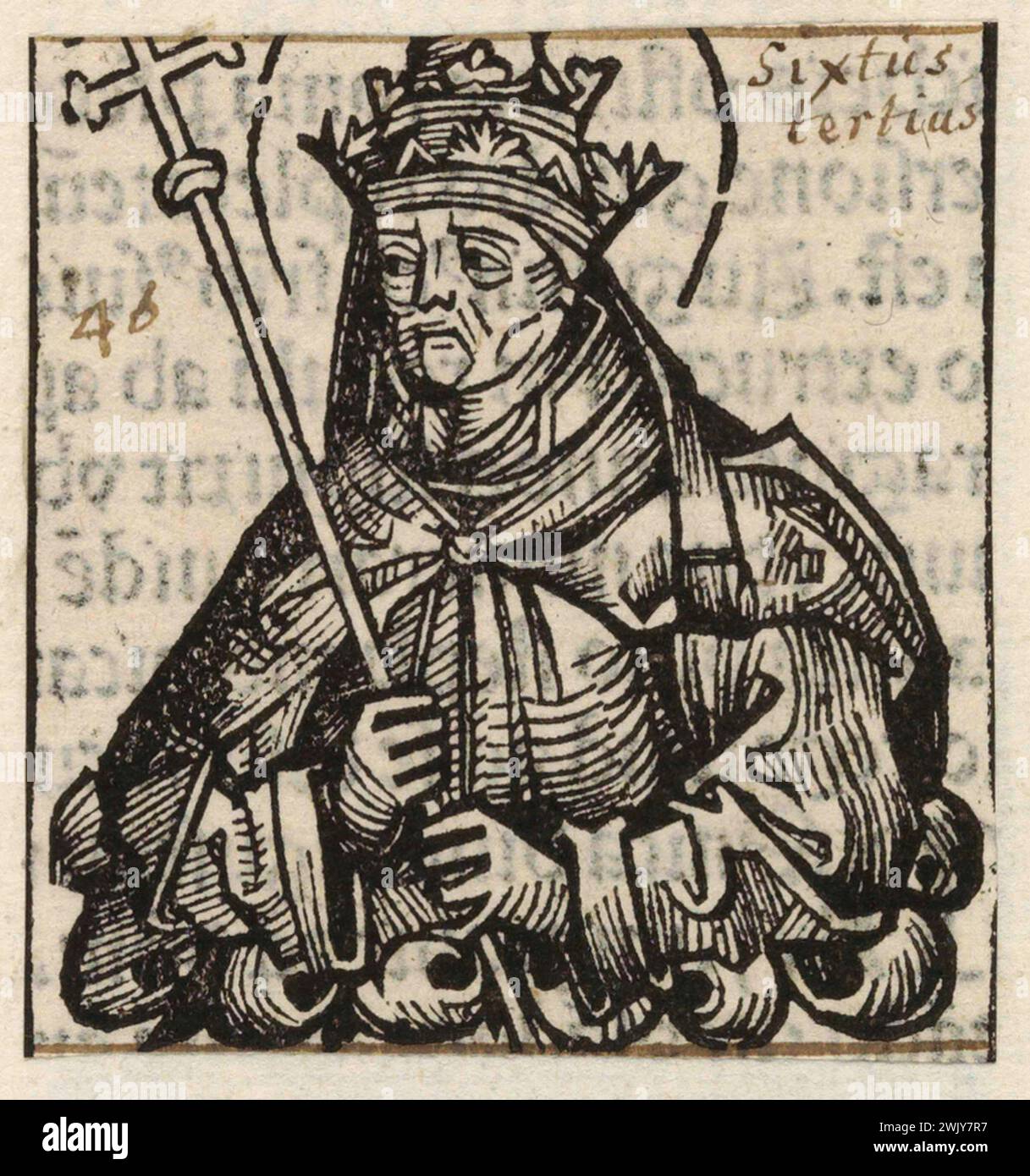 Un'incisione del XV secolo di Papa Sisto III che fu pontefice dall'AD432 all'AD340. Era il 44° papa. Foto Stock