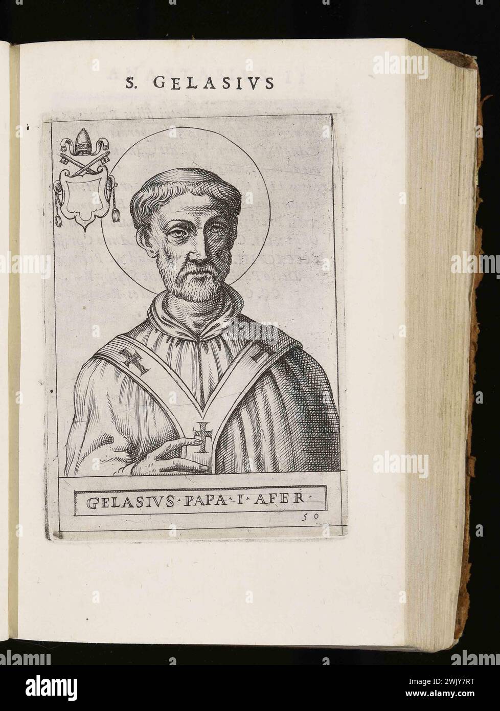 Un'incisione del 1580 di Papa Gelasio i, pontefice dall'AD492 all'AD496. Era il 49° papa. Era di discendenza berbera e fu l'ultimo papa a venire dal continente africano. Foto Stock