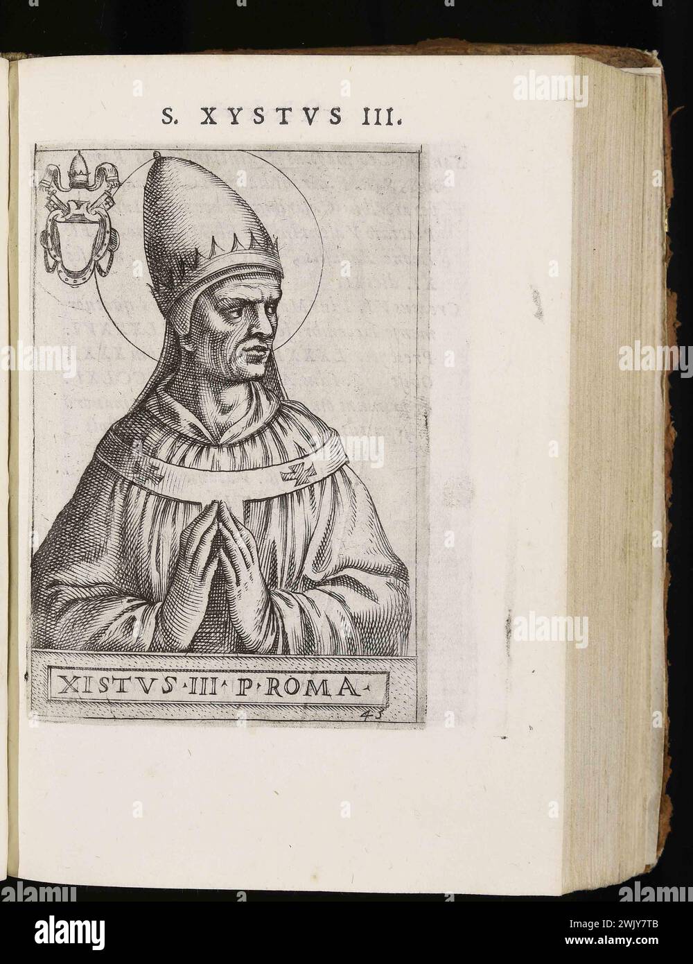 Un'incisione del 1580 di Papa Sisto III che fu pontefice dall'AD432 all'AD440. Era il 44° papa Foto Stock