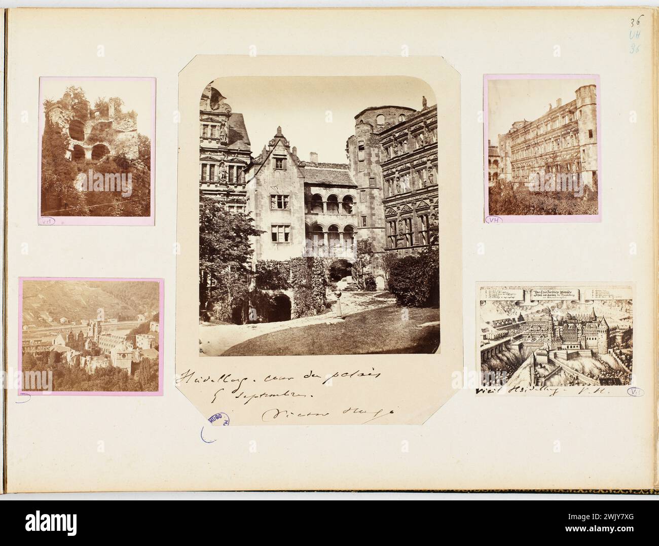 5 fotografie dal Palazzo di Heidelberg. Fotografia anonima. Stampa di carta all'albumina. 1865-1871. Parigi, casa di Victor Hugo. 145016-25 Foto Stock