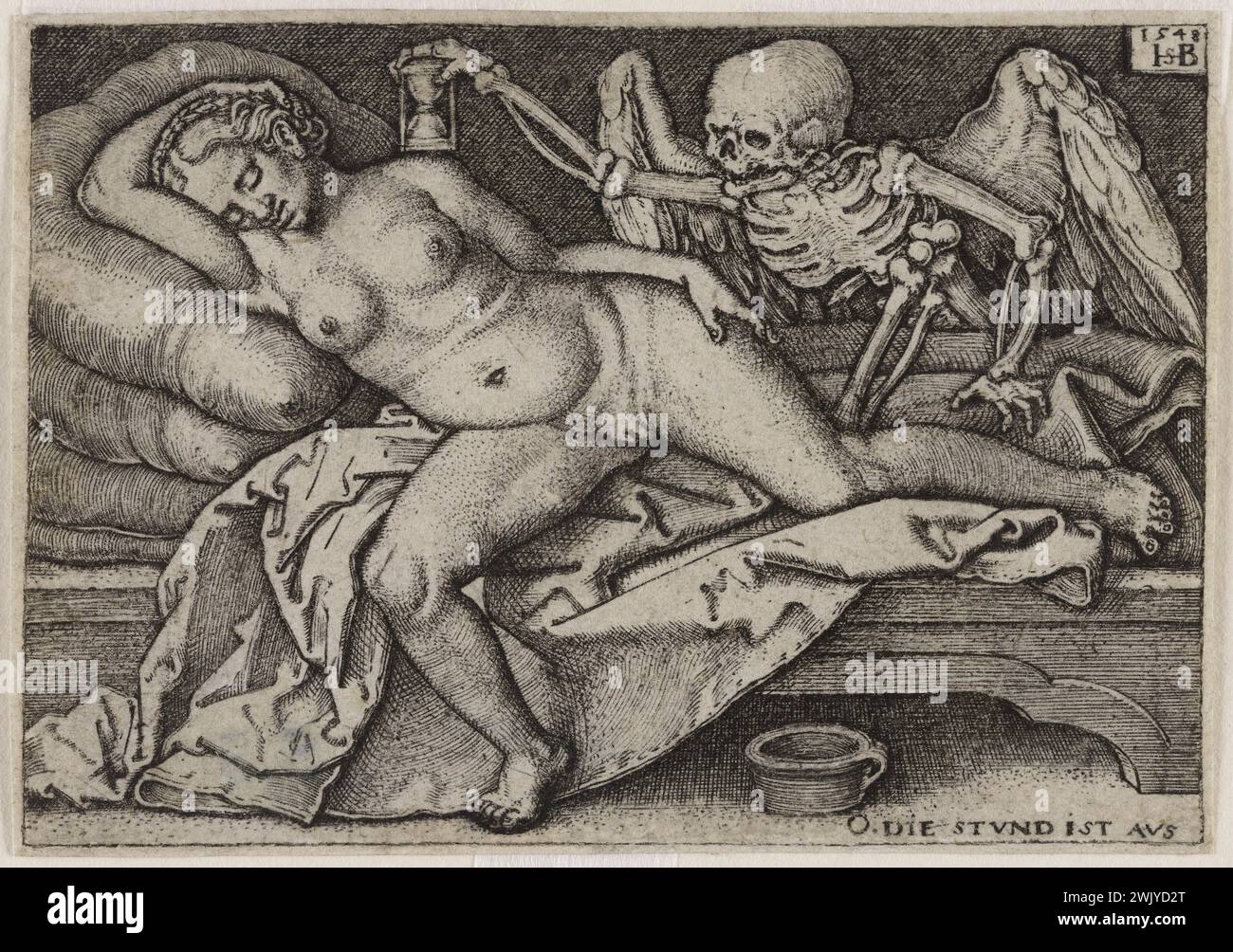 Hans Sebald Beham (1500-1550). Morte sorprendente la donna addormentata. (Bartsch 146; Pauli 147)». Scalpello. 1548. Museo di Belle Arti della città di Parigi, Petit Palais. 123050-18 Chisel, 16th 16th XVI 16th 16th 16th 16th 16th 16th Center Foto Stock