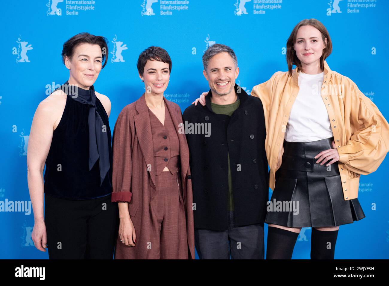 Berlino, Germania. 16 febbraio 2024. Olivia Williams, Berenice Bejo, Gael Garcia Bernal e Renate Reinsve hanno partecipato all'Another End Photocall durante il 74° Berlinale International Film Festival Berlin al Grand Hyatt Hotel di Berlino, Germania, il 16 febbraio 2024. Foto di Aurore Marechal/ABACAPRESS.COM credito: Abaca Press/Alamy Live News Foto Stock