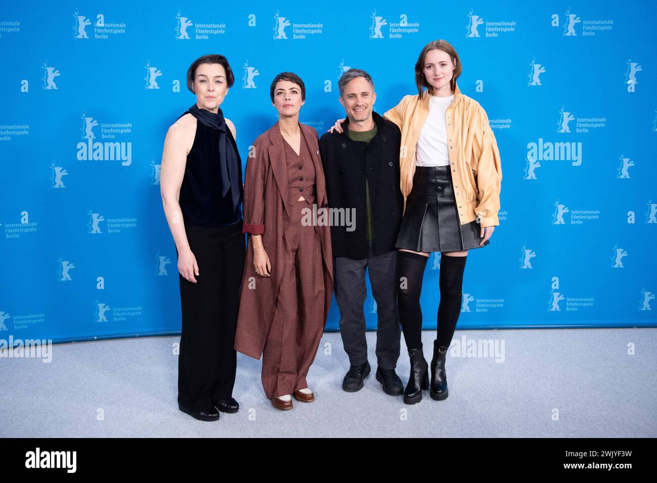 Berlino, Germania. 16 febbraio 2024. Olivia Williams, Berenice Bejo, Gael Garcia Bernal e Renate Reinsve hanno partecipato all'Another End Photocall durante il 74° Berlinale International Film Festival Berlin al Grand Hyatt Hotel di Berlino, Germania, il 16 febbraio 2024. Foto di Aurore Marechal/ABACAPRESS.COM credito: Abaca Press/Alamy Live News Foto Stock