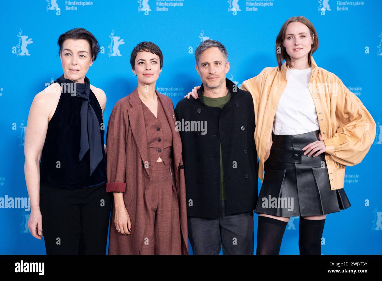 Berlino, Germania. 16 febbraio 2024. Olivia Williams, Berenice Bejo, Gael Garcia Bernal e Renate Reinsve hanno partecipato all'Another End Photocall durante il 74° Berlinale International Film Festival Berlin al Grand Hyatt Hotel di Berlino, Germania, il 16 febbraio 2024. Foto di Aurore Marechal/ABACAPRESS.COM credito: Abaca Press/Alamy Live News Foto Stock