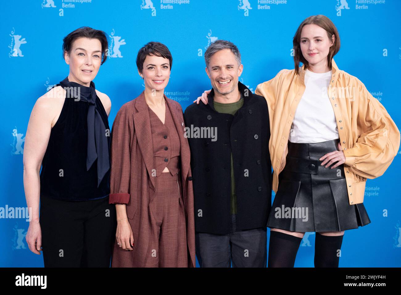 Berlino, Germania. 16 febbraio 2024. Olivia Williams, Berenice Bejo, Gael Garcia Bernal e Renate Reinsve hanno partecipato all'Another End Photocall durante il 74° Berlinale International Film Festival Berlin al Grand Hyatt Hotel di Berlino, Germania, il 16 febbraio 2024. Foto di Aurore Marechal/ABACAPRESS.COM credito: Abaca Press/Alamy Live News Foto Stock