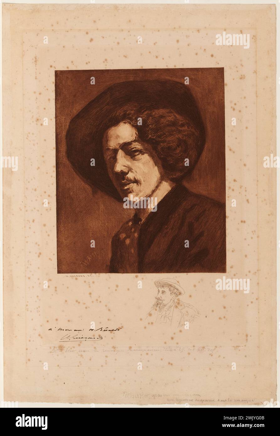 Guérard, Henri-Charles (n.1846-04-28-D.1897-03-24), Ritratto di Whistler Young dopo Whistler, IFF 49 (titolo principale), 1886. Acqua forte e Roulette su Van Gelder Van Gelder, Petit Palais, Museo di Belle Arti della città di Parigi. Foto Stock