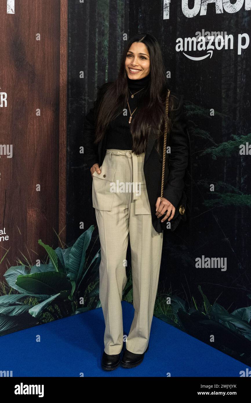 Londra, Regno Unito. 17 febbraio 2024. Freida Pinto (attore) in una prima al May Fair Hotel per la serie originale Amazon, «Poacher». Si tratta di una serie di crimini investigativi basata su eventi reali, che rivelano il più grande anello di bracconaggio in avorio della storia indiana. Crediti: Stephen Chung / Alamy Live News Foto Stock