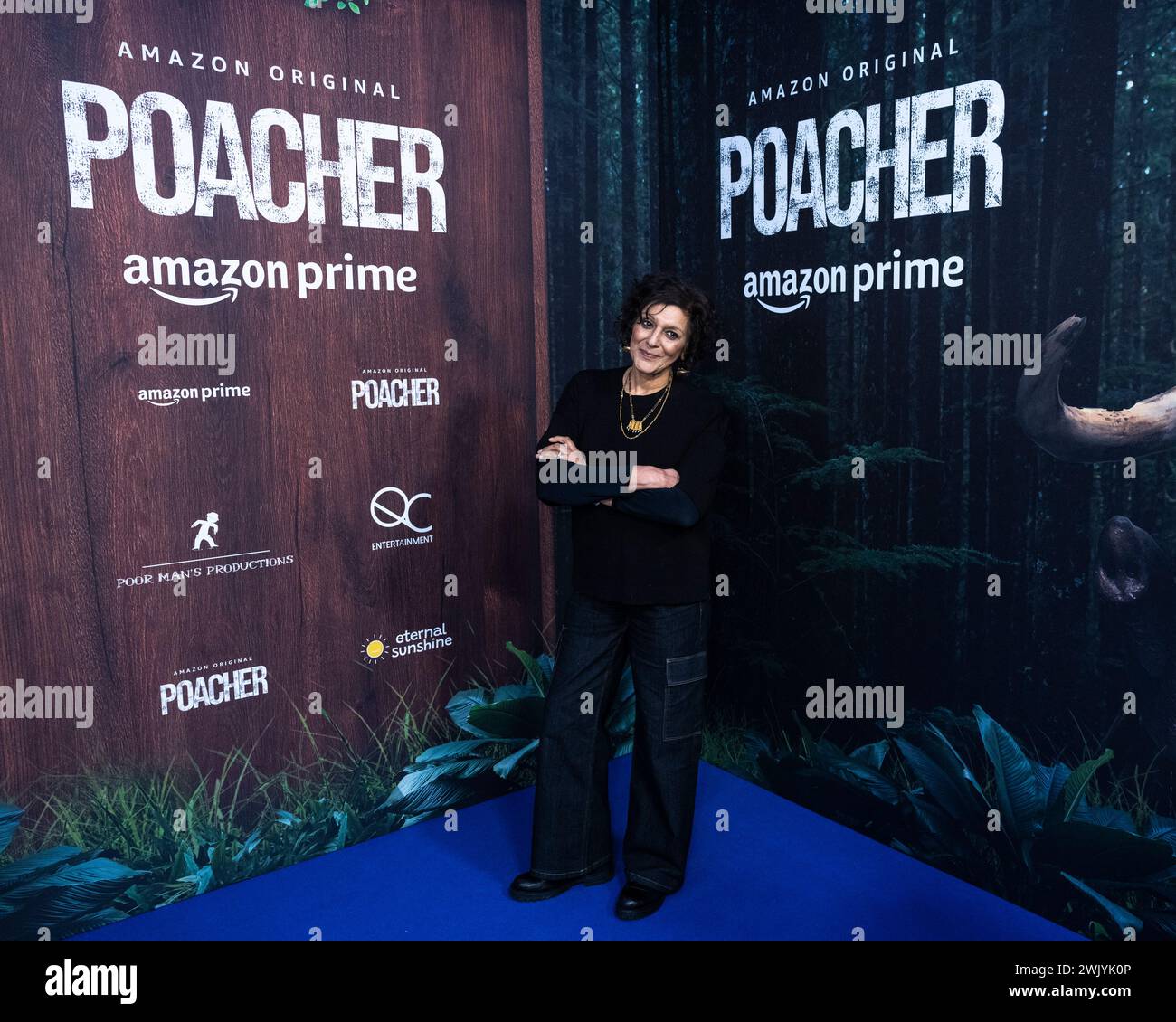 Londra, Regno Unito. 17 febbraio 2024. Meera Syal (attore) in anteprima al May Fair Hotel per la serie originale Amazon, «Poacher». Si tratta di una serie di crimini investigativi basata su eventi reali, che rivelano il più grande anello di bracconaggio in avorio della storia indiana. Crediti: Stephen Chung / Alamy Live News Foto Stock