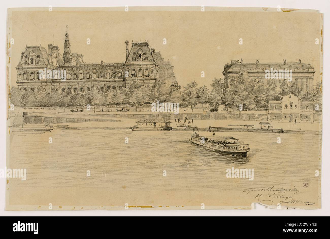 SAFFREY, Henri Alexandre (n. - D.1896), quai de l'Hotel de Ville nel 1891. (Titolo distante), 1891. Museo Carnavalet, Histoire de Paris. Foto Stock