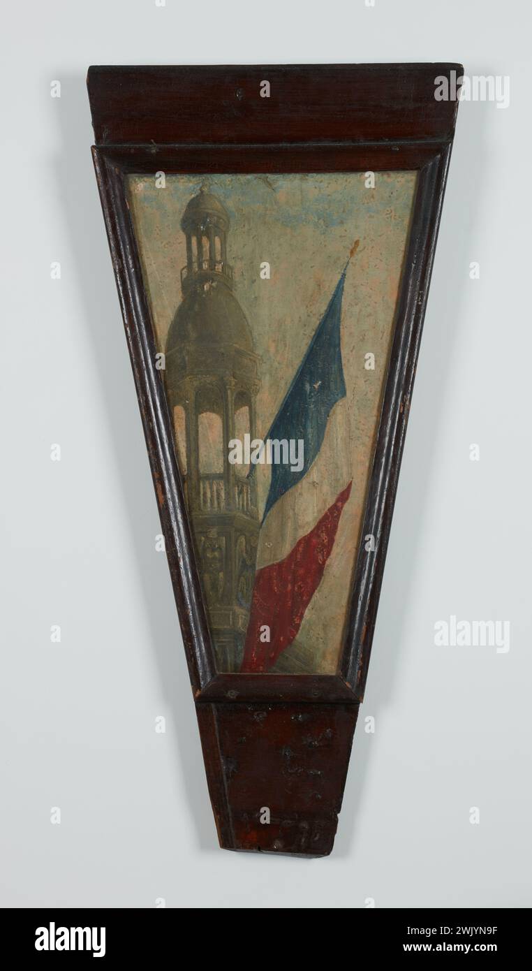 Anonimo, alla bandiera dell'Hôtel-de-Ville. Marchio di caffè. 10) Rue du Temple, IV arrondissement, Parigi (titolo fittizio), 1870. Tela dipinta bloccata su un pannello di legno. Museo Carnavalet, storia di Parigi. Foto Stock