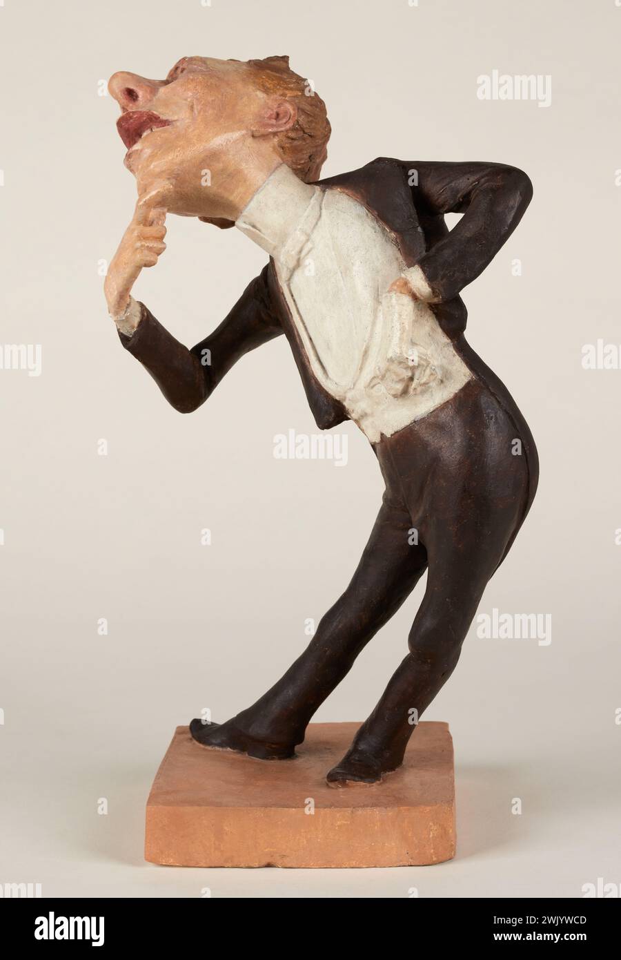 Bourbier, Paul, Ritratto-carica di D'Ernest Coquelin, dit Coquelin Cadet (1848-1909), attore e scrittore, dicendo un monologo, 1886. Intonaco policromo. Museo Carnavalet, storia di Parigi. Foto Stock