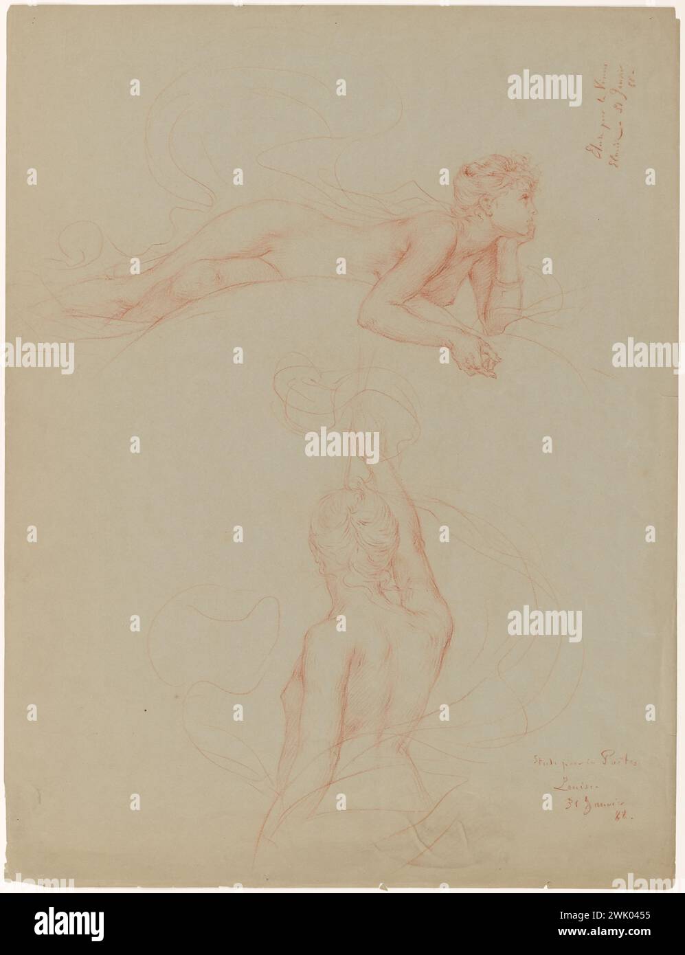 Dubufe, Guillaume (n.1853-05-16-D.1909-05-23), allegoria (titolo attribuito), 1888-01-31. Sangue su carta verde. Petit Palais, Museo di Belle Arti della città di Parigi. Foto Stock