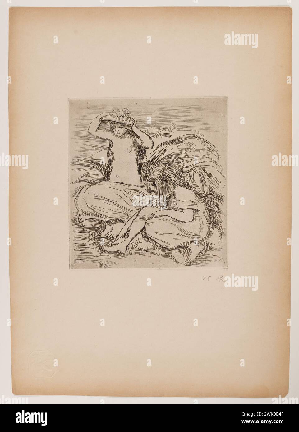 Renoir, Auguste (n.1841-02-25-D.1919-12-03), Les Deux Baigneuses, incisione pubblicata nell'album di chiusura della stampa originale-Nona consegna (gennaio-marzo 1895) (titolo principale ), 1895. Incisione. Petit Palais, Museo di Belle Arti della città di Parigi. Foto Stock