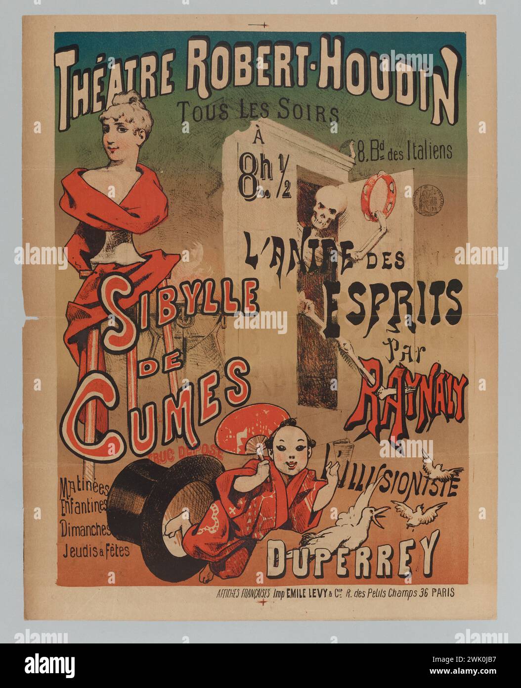 Anonimo, Theater Robert-Houdin/ ogni sera/ A/ 8H.. 1/2/8, bd. Degli italiani/ l'Antre des spirits/ by/ Raynaly/ Sibylle/ de/ Cumes (titolo registrato (lettera)), 1886. Litografia a colori. Museo Carnavalet, storia di Parigi. Foto Stock