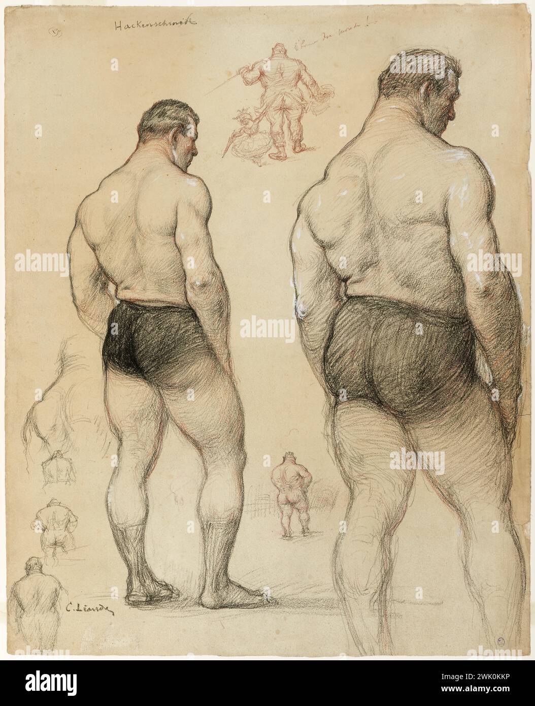 Léandre, Charles (n.1862-07-22-D.1934-05-24), gli atleti (titolo principale). Sangue. Matita nera e gouache su carta. Petit Palais, Museo di Belle Arti della città di Parigi. Foto Stock