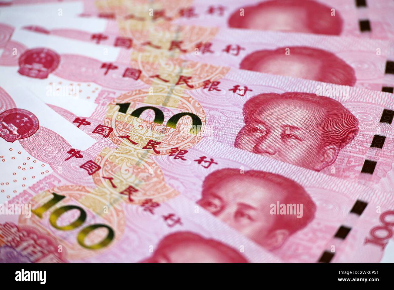 Banconote cinesi in yuan, renminbi. Concetto di economia della Cina, tasso di cambio Foto Stock