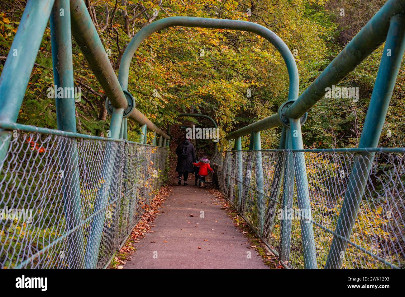 Ponte pedonale sul fiume Garry. Foto Stock