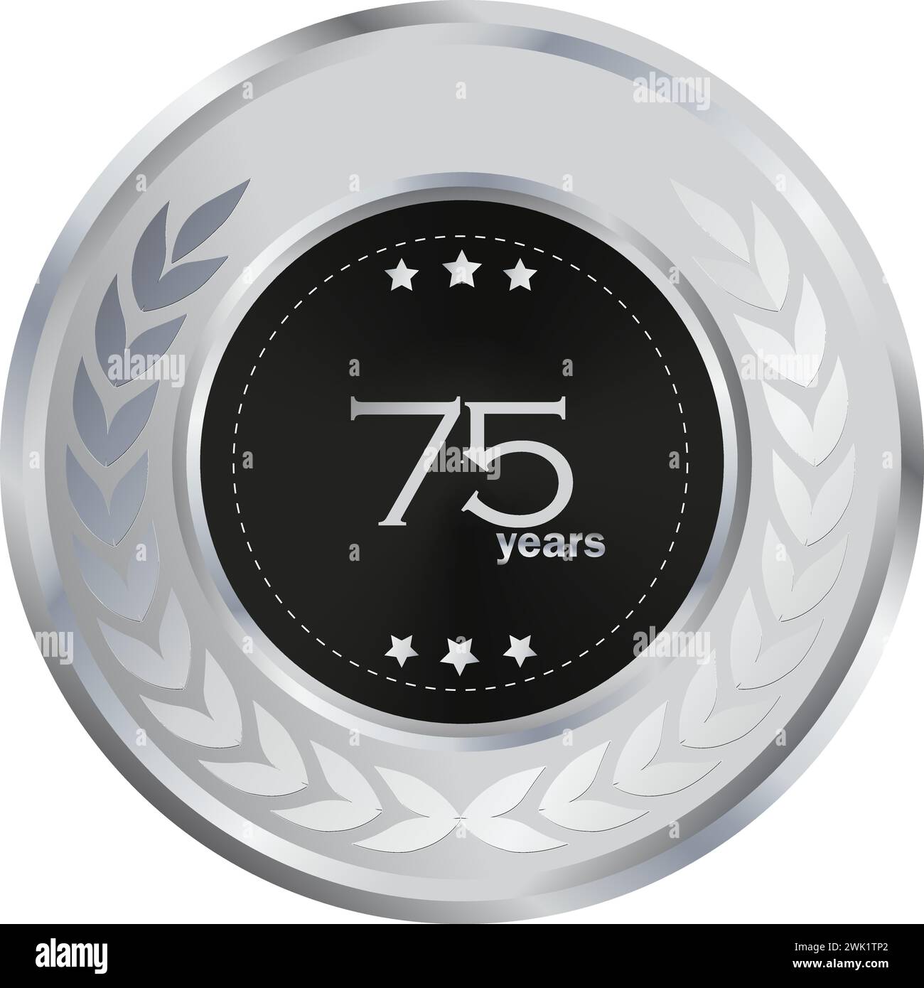 75° anniversario in argento e nero, regalo di anniversario, 75° anniversario celebrazione, sigillo d'argento, anello d'argento, festa di compleanno Illustrazione Vettoriale