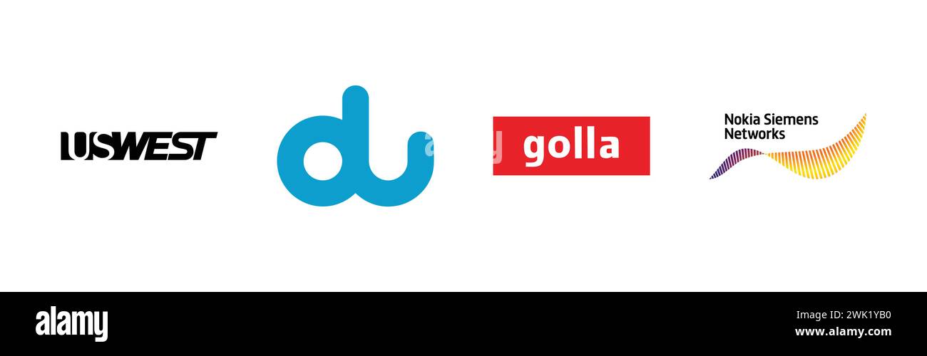 Golla, Emirates Integrated Telecom, US West, Nokia Siemens Networks, famosa collezione di logo del marchio. Illustrazione Vettoriale