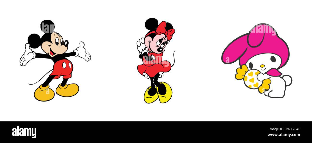 La mia melodia, Minnie mouse, Topolino. Collezione di loghi editoriali per arti e design. Illustrazione Vettoriale