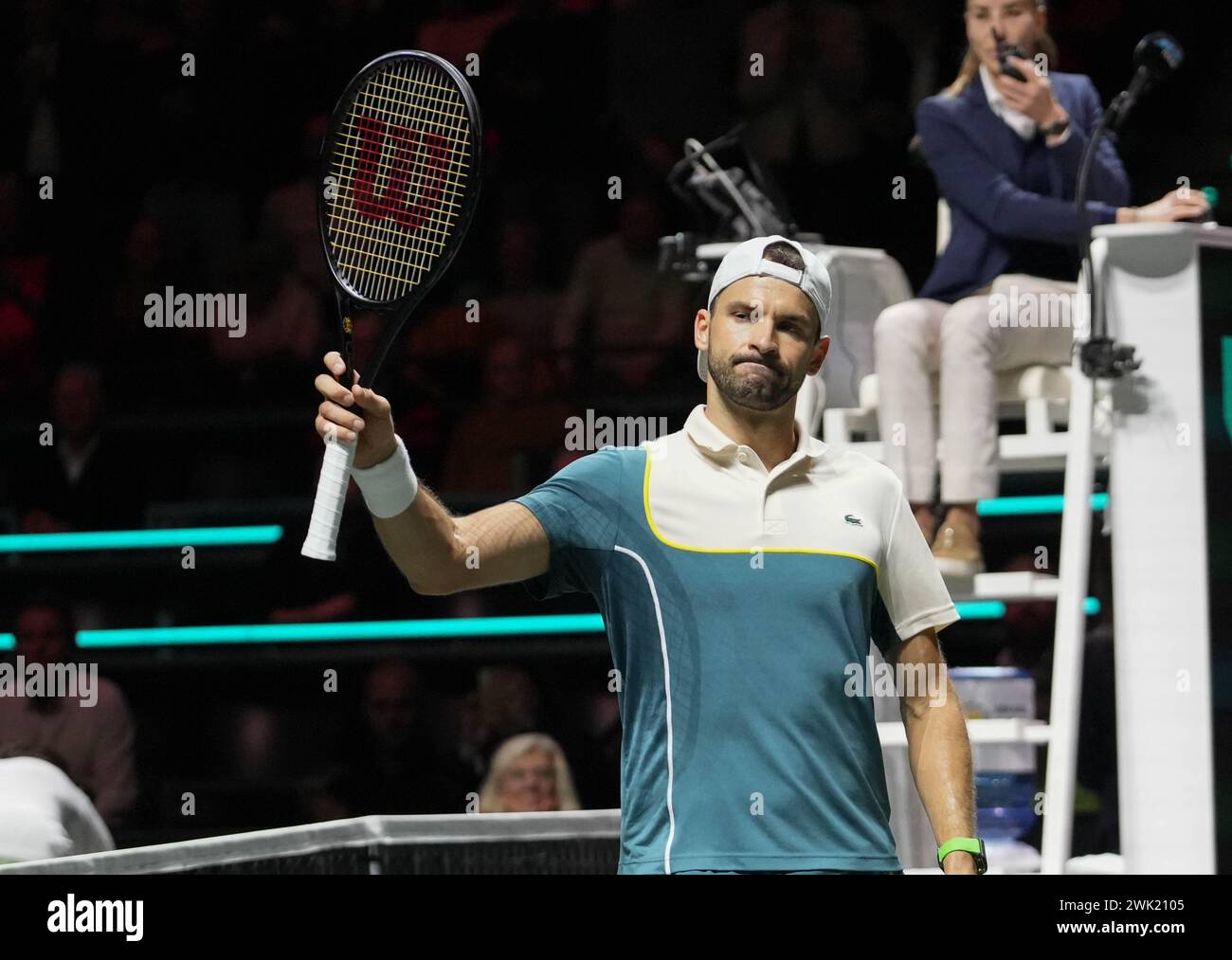 Grigor Dimitrov di Bulgaria contro Alexander Shevchenko del Kazakistan, quarti di finale durante l'ABN AMRO Open 2024, torneo di tennis ATP 500 il 16 febbraio 2024 a Rotterdam, Paesi Bassi Foto Stock