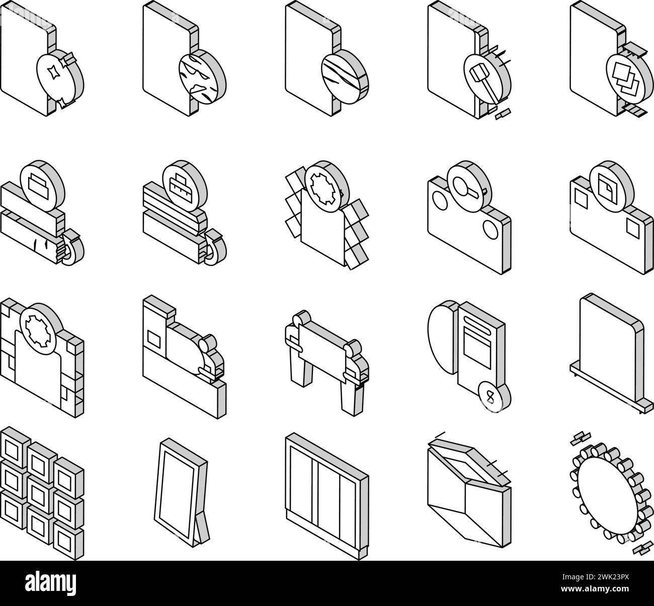 Set di icone isometriche della raccolta installazione speculare Illustrazione Vettoriale