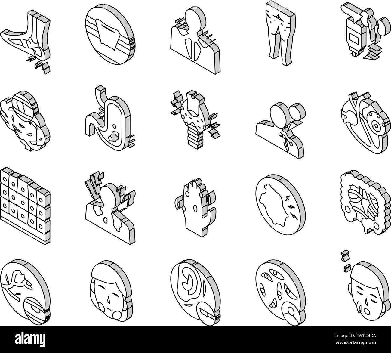 Le icone isometriche Disease Human Problem Collection impostano il vettore Illustrazione Vettoriale