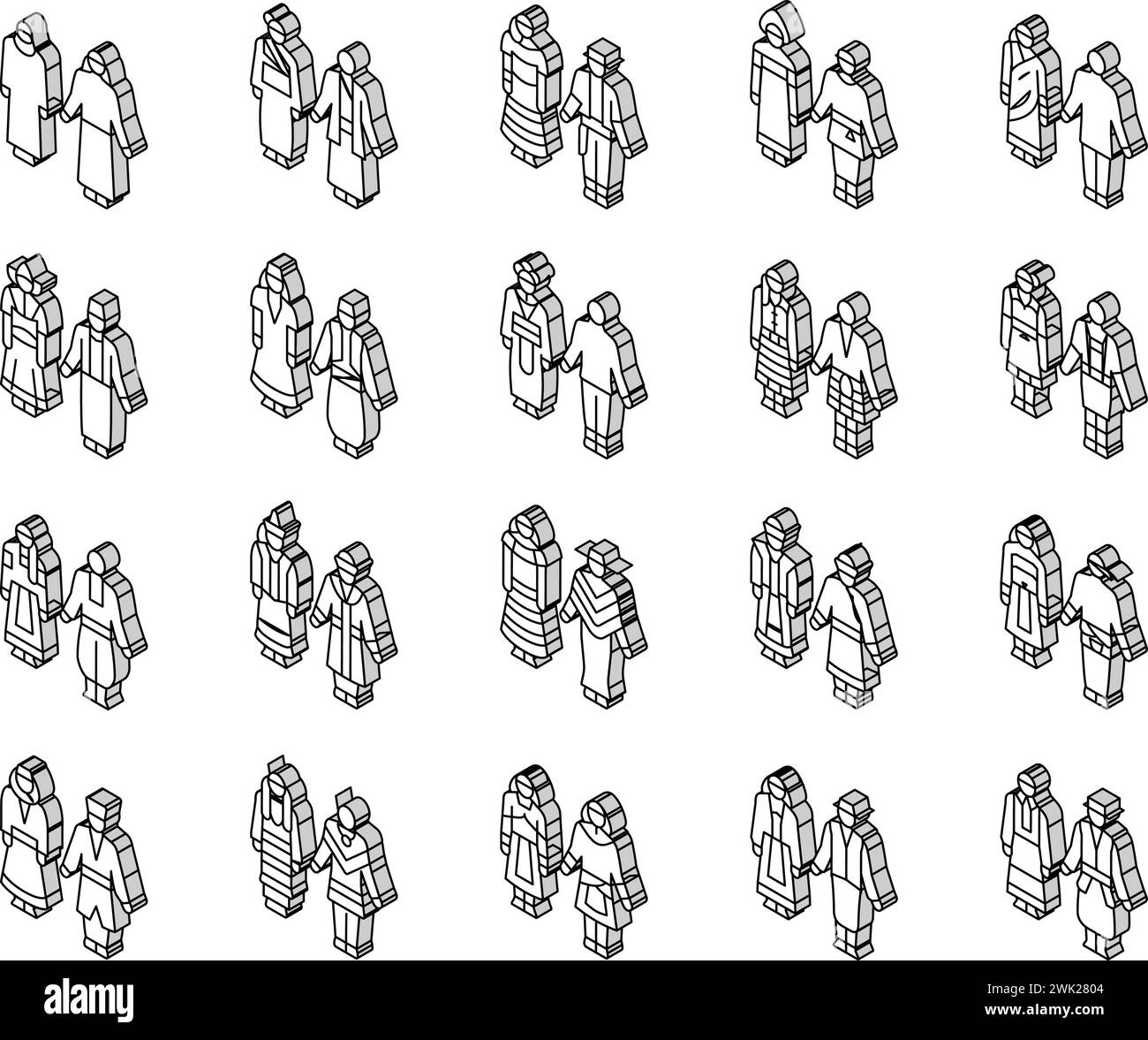 Le icone isometriche National Clothes Costume Design sono vettoriali Illustrazione Vettoriale