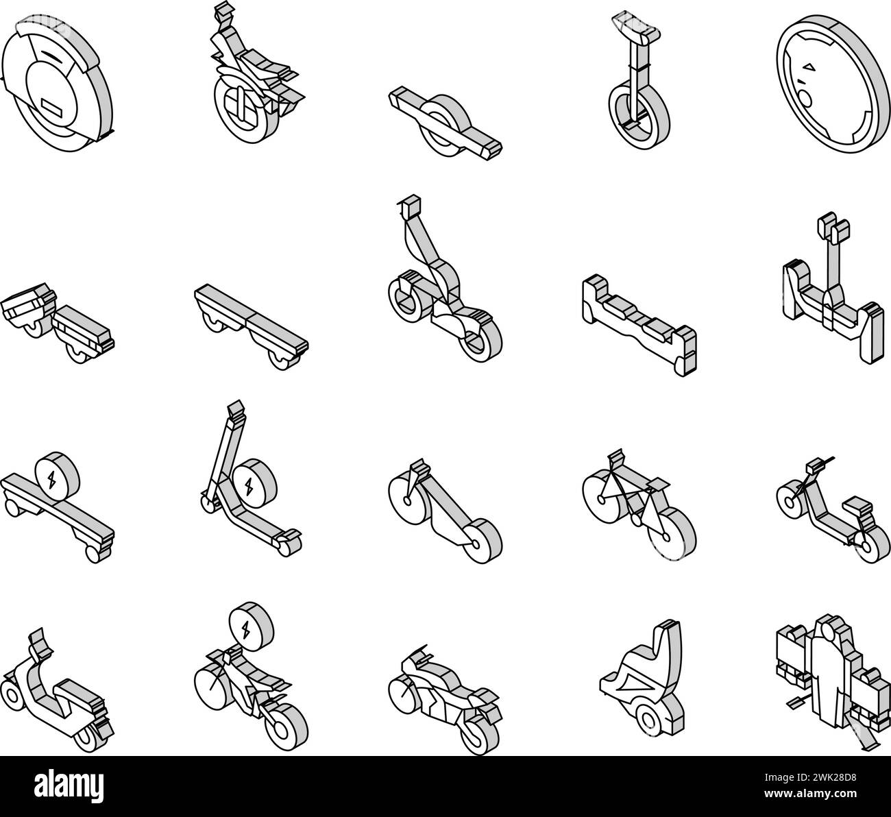 Le icone isometriche di Personal Transport Collection consentono di impostare il vettore Illustrazione Vettoriale