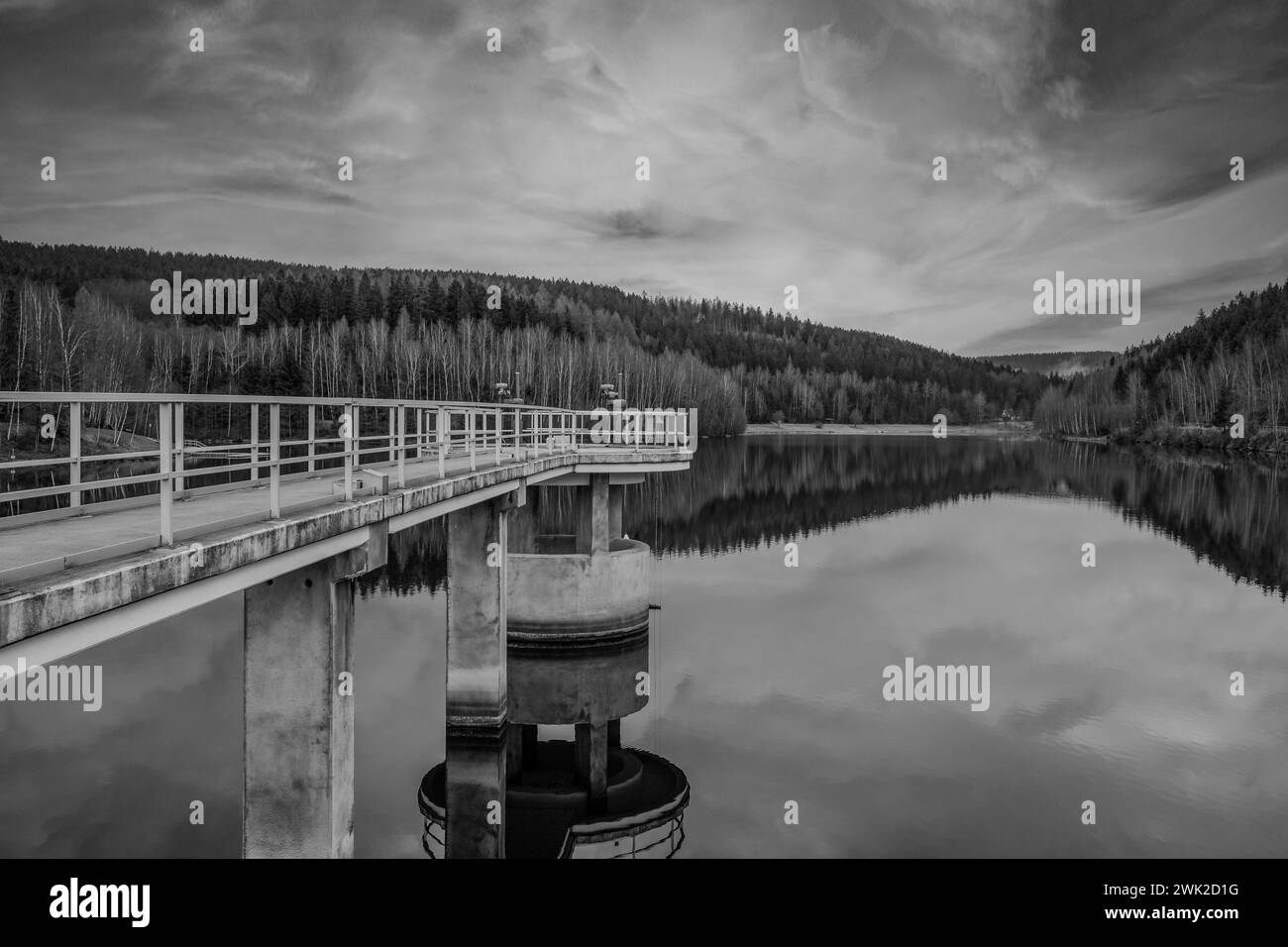 falkenstein dam, vogtland sassonia germania, fotografia in bianco e nero Foto Stock