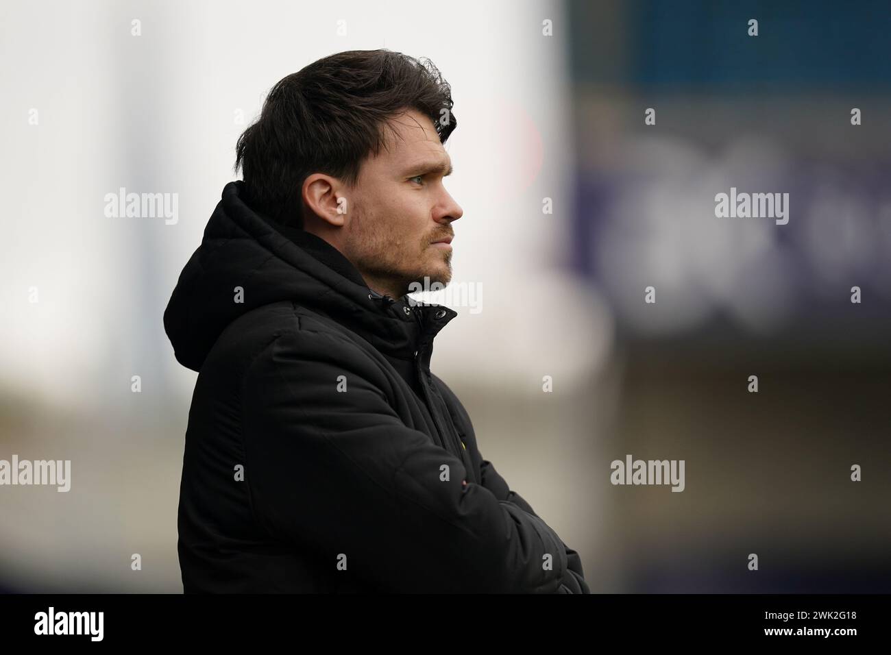 LONDRA, INGHILTERRA - 17 FEBBRAIO: Danny Rohl, manager dello Sheffield Wednesday durante la partita del campionato Sky Bet tra Millwall e Sheffield Wednesday al Den il 17 febbraio 2024 a Londra, Inghilterra. (Foto di Dylan Hepworth/MB Media) Foto Stock