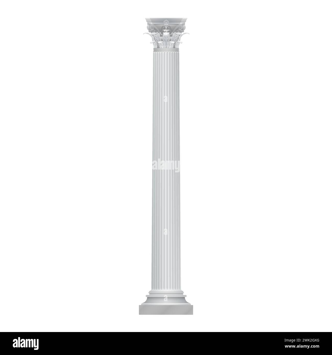 Colonna bianca 3D con ornamento ritorto e scanalato per l'illustrazione vettoriale della facciata interna Illustrazione Vettoriale
