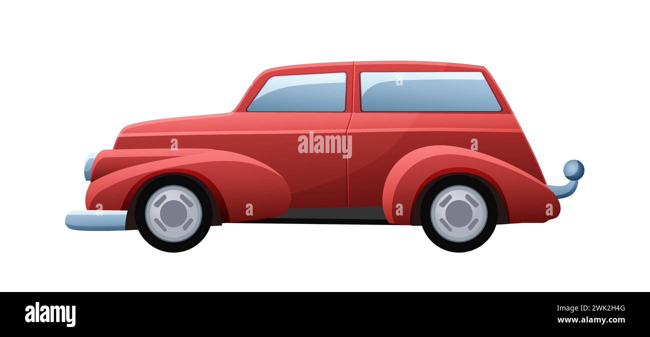 Auto rossa retrò, vista laterale di un grazioso veicolo d'epoca, illustrazione classica del vettore di trasporto Illustrazione Vettoriale