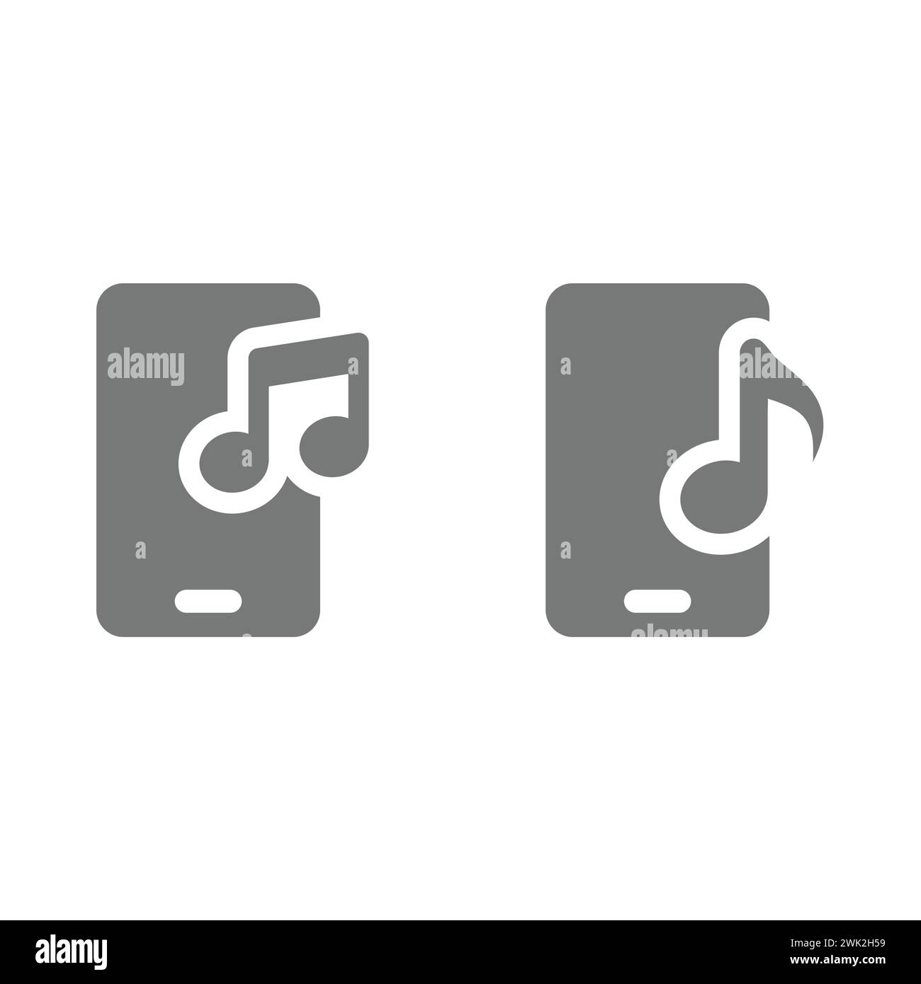 Icona vettoriale delle note sul telefono e sulla musica. Ascolto di musica e playlist sullo smartphone. Illustrazione Vettoriale