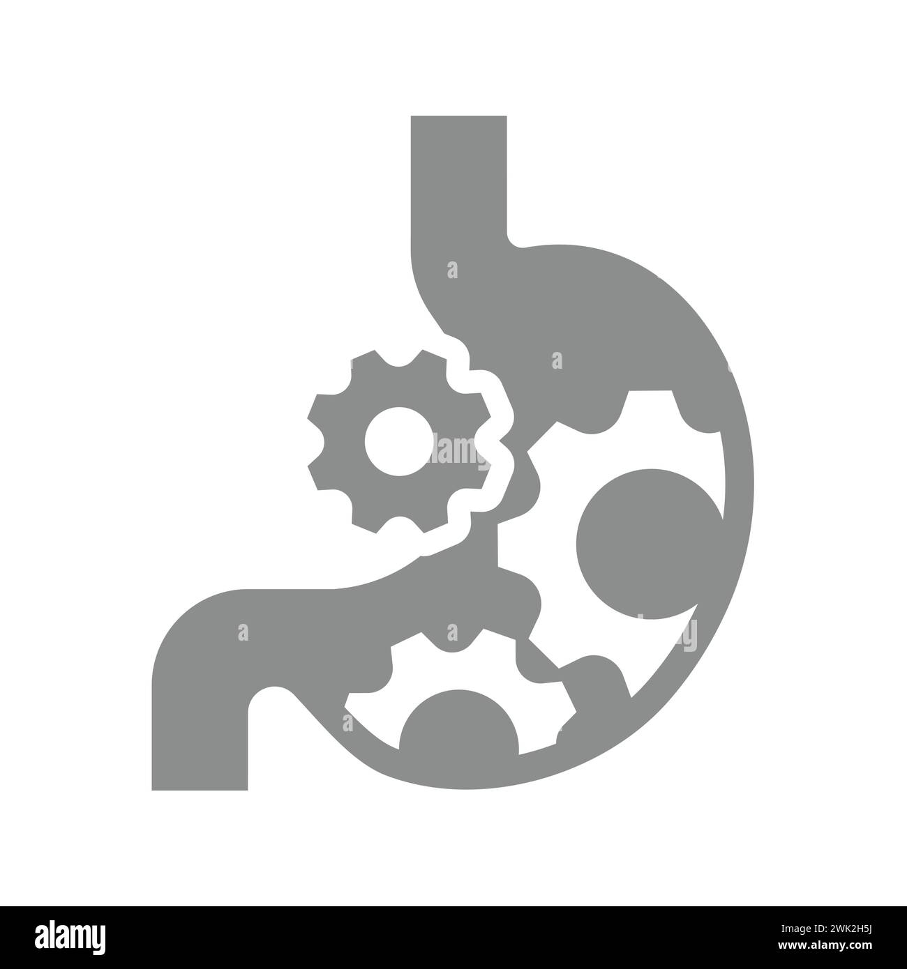 Icona del vettore dello stomaco e dell'ingranaggio. Sistema di digestione e simbolo di processo. Illustrazione Vettoriale