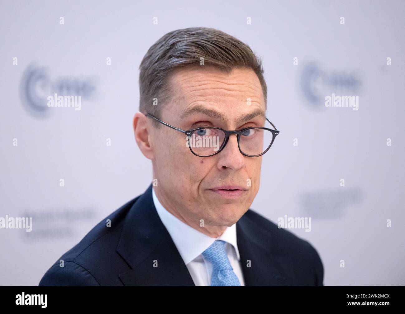 Monaco, Germania. 18 febbraio 2024. Alexander Stubb, Presidente della Finlandia, partecipa ad una conferenza stampa durante la 60a Conferenza sulla sicurezza. Crediti: Sven Hoppe/dpa/Alamy Live News Foto Stock