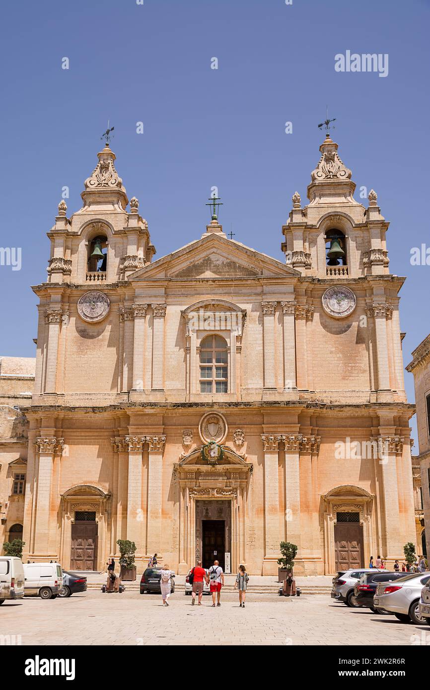 Mdina, Malta - 20 giugno 2023: Facciata di S.. Cattedrale di Paolo a Mdina (Malta) Foto Stock
