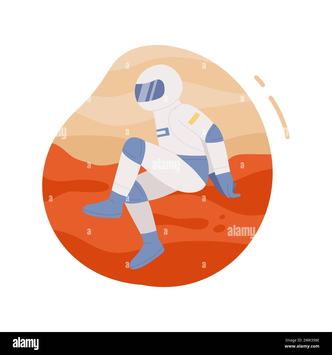 Astronauta sul pianeta marte. La ricerca sul sistema solare, l'astronomia scoprono l'illustrazione vettoriale dei cartoni animati Illustrazione Vettoriale