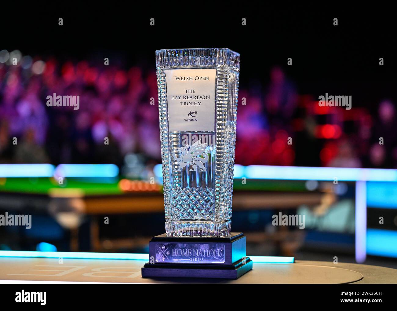 The Ray Reardon Trophy ahead of the Match, 2024 BetVictor Welsh Open Final at Venue Cymru, Llandudno, Regno Unito, 18 febbraio 2024 (foto di Cody Froggatt/News Images) Foto Stock